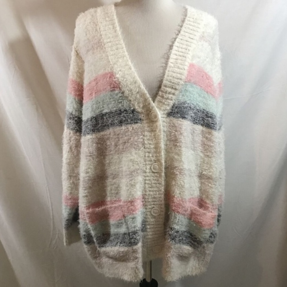 SALE NWOT Cozy Soft Button Front Striped Cardigan Sweater - Picture 3 of 6